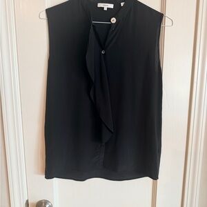 Vince Black Ruffle Front 100% Silk Blouse size S